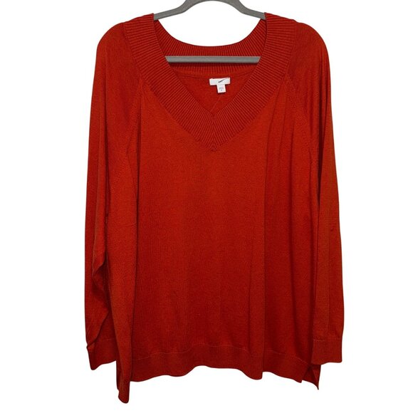 NWT Womens Red Orange Rust V-Neck Sweater 3X By JJill - Picture 1 of 4